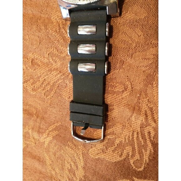 Geneva Water Resistant Quartz Large Jeweled Black Statement Bold Blingy Watch - Picture 4 of 5